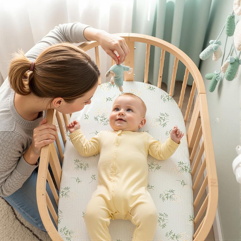 BeBeJoJo Baby Bassinet Sheets TPU Waterproof 2 Pack Soft Muslin Bedside Bassinet Mattress Sheets with Bottom Elastic Band for Baby Boy Girls Unisex Fit Hourglass Oval and Rectangle, Dark Green - Image 5